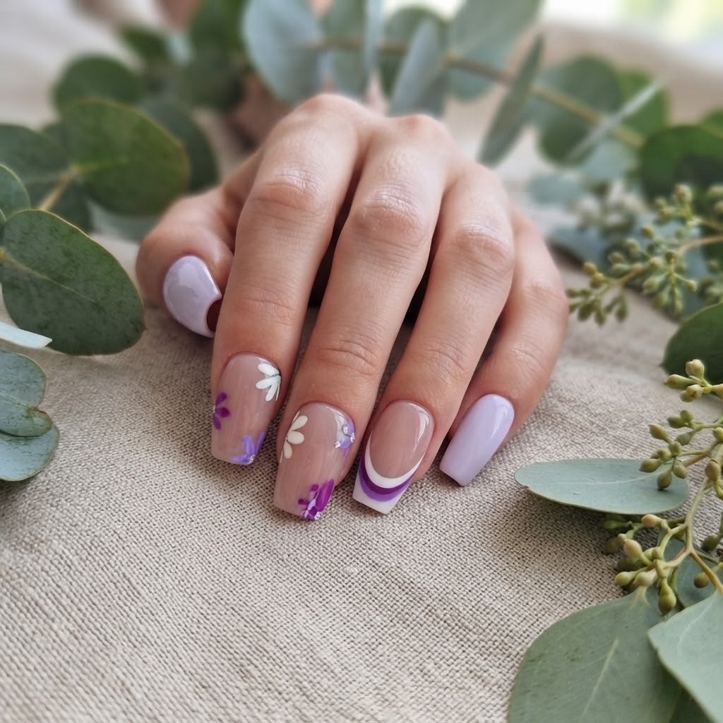 image Press-On Nails "Blooming Lilac  " – Forme Coffin S Tany Mena