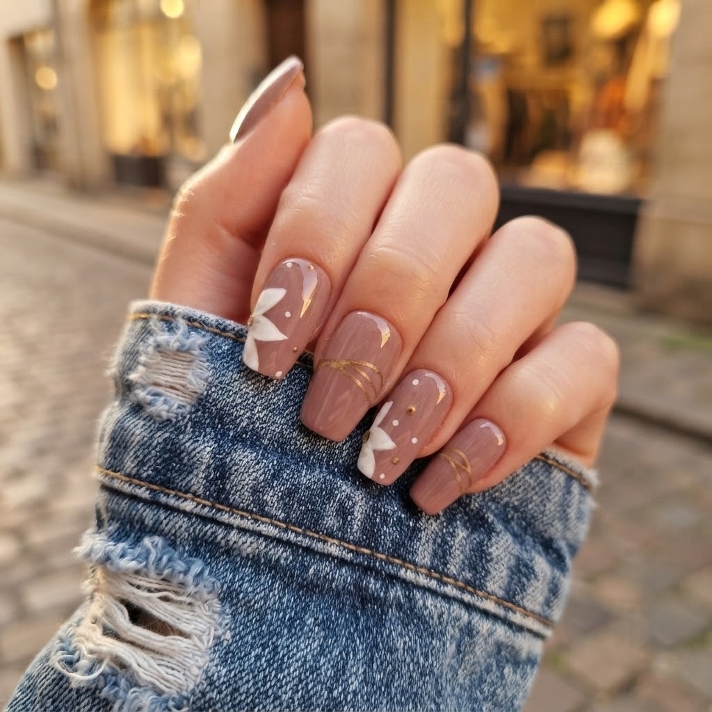 image Press-On Nails "Golden Cocoa " – Forme Coffin S Tany Mena
