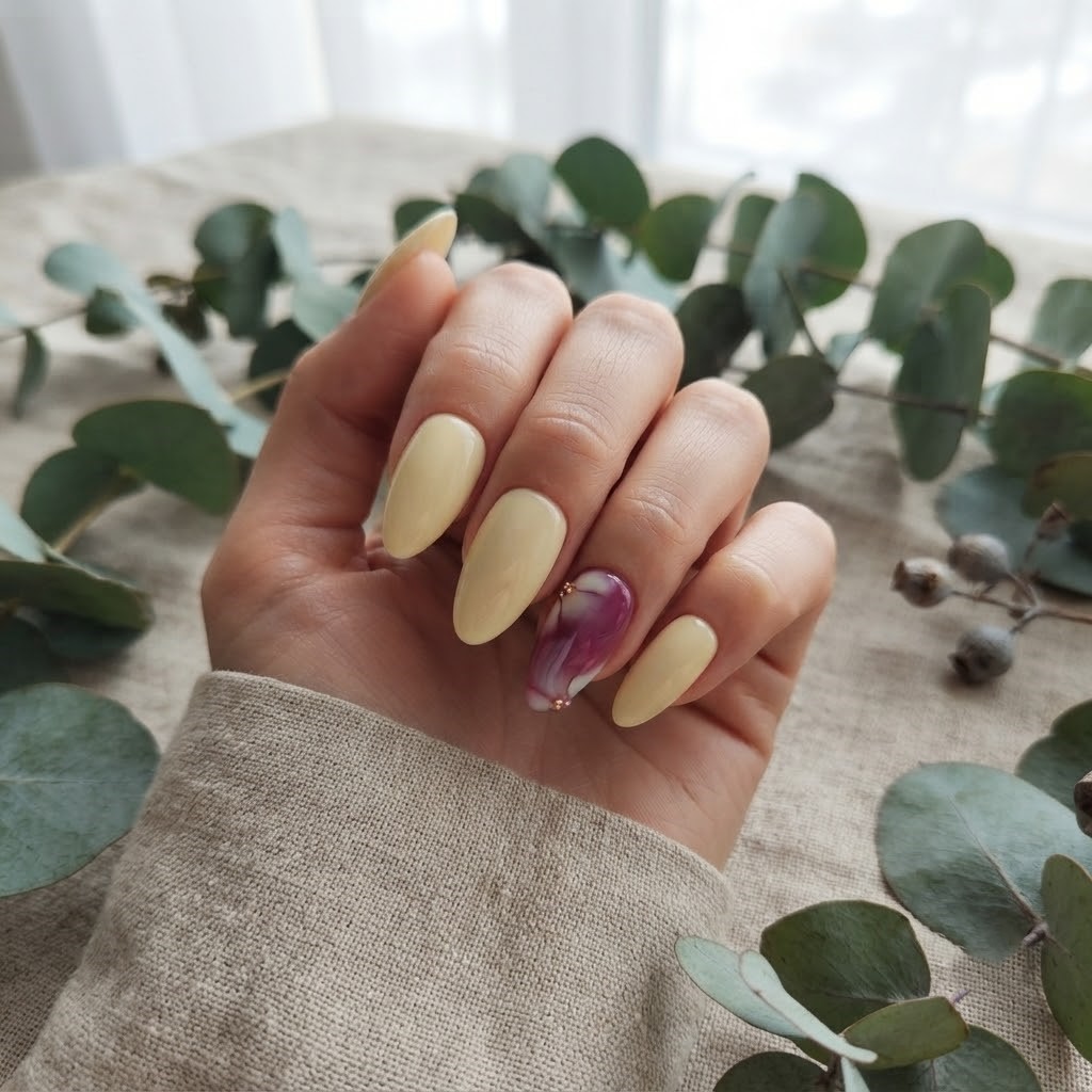 image Press-On Nails "Lemon Petals " – Forme Amande S Tany Mena
