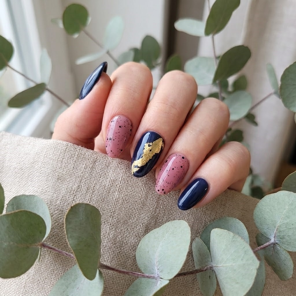 image Press-On Nails " Midnight Gold " – Forme Rond XS Tany Mena