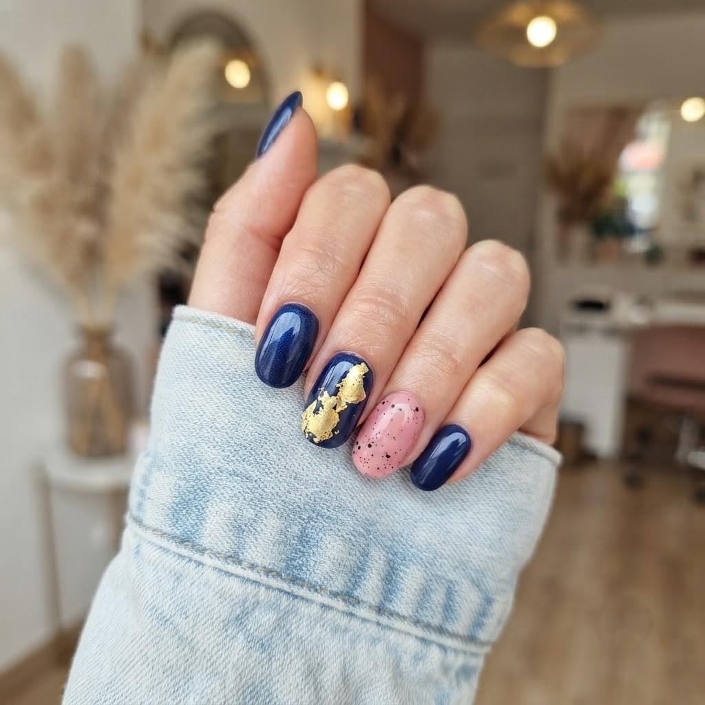 image Press-On Nails "Midnight Gold  " – Forme Ovale S Tany Mena