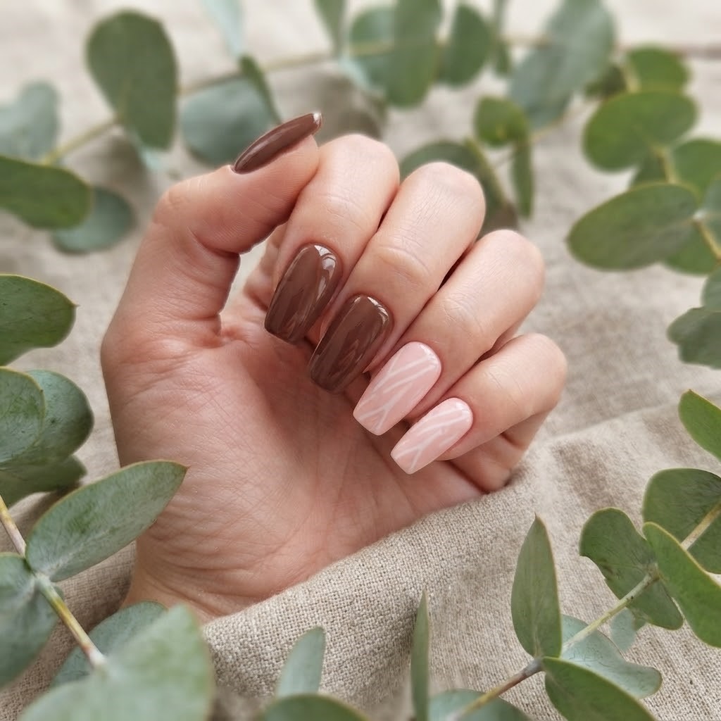 image Press-On Nails "Mocha Blush " – Forme Coffin S Tany Mena