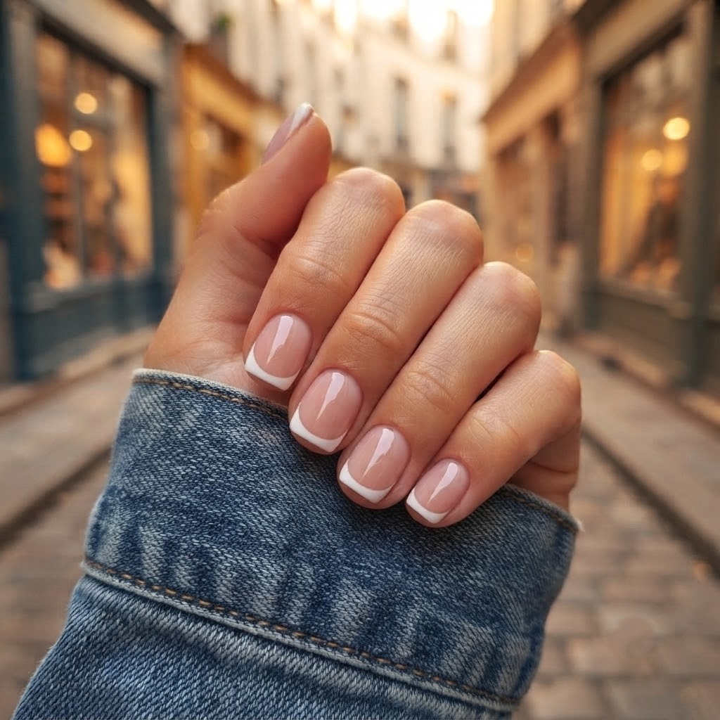 image Press-On Nails "Natural French " – Carré XS Tany Mena