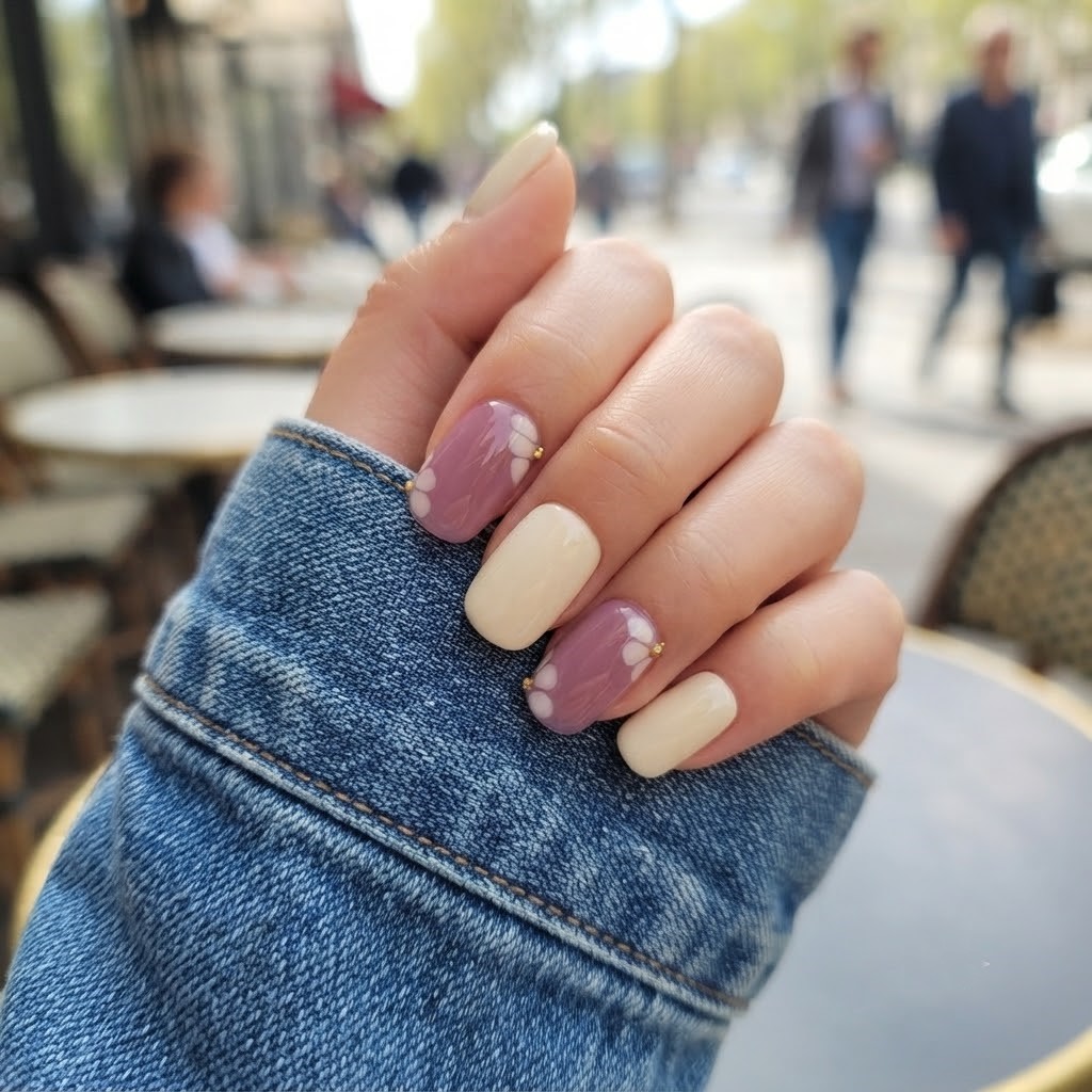 image Press-On Nails "Vanilla Petals " – Forme Carré S Tany Mena