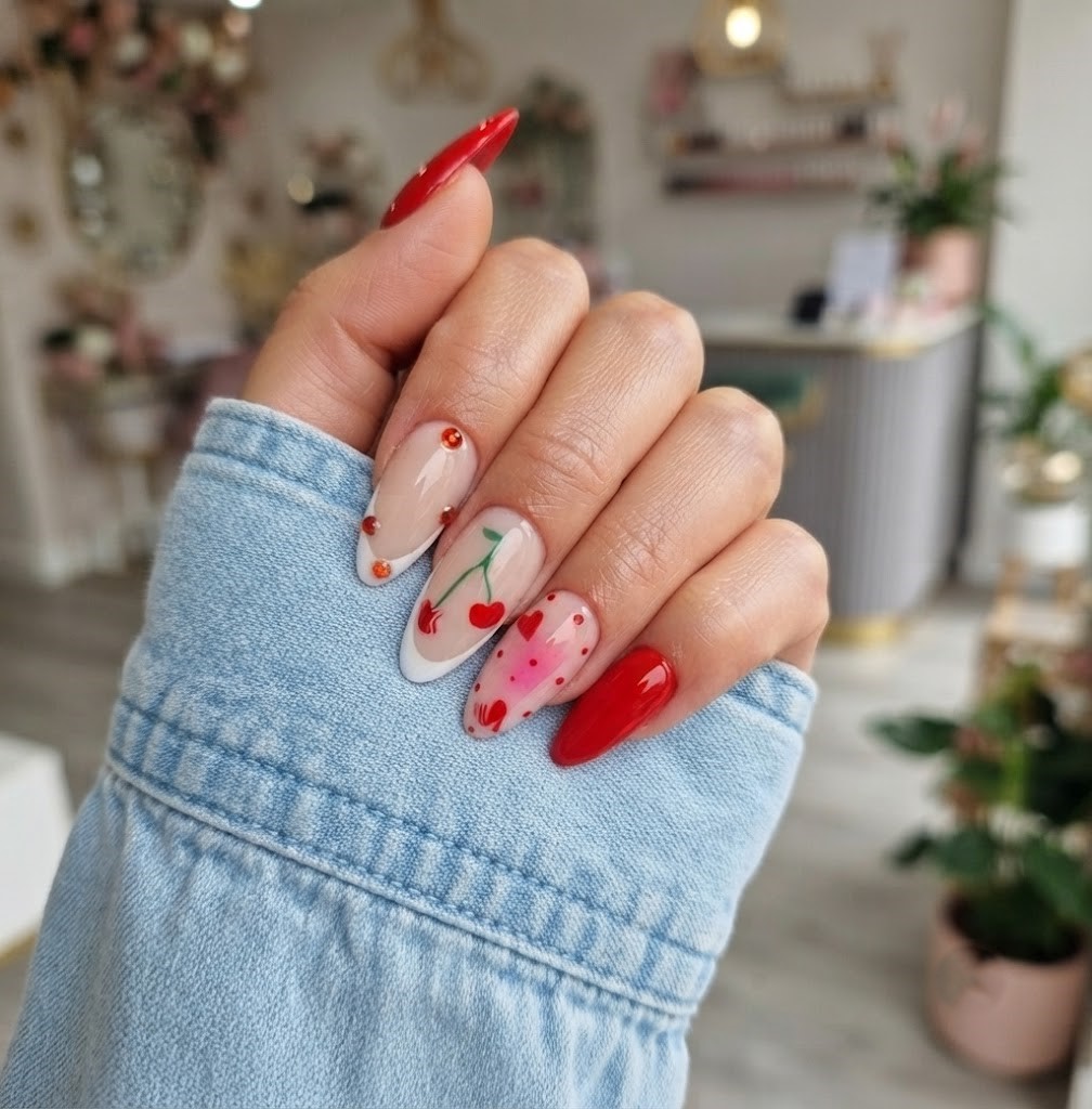 image Press-On Nails "Cherry Kiss Collection " – Forme Amande M Tany Mena