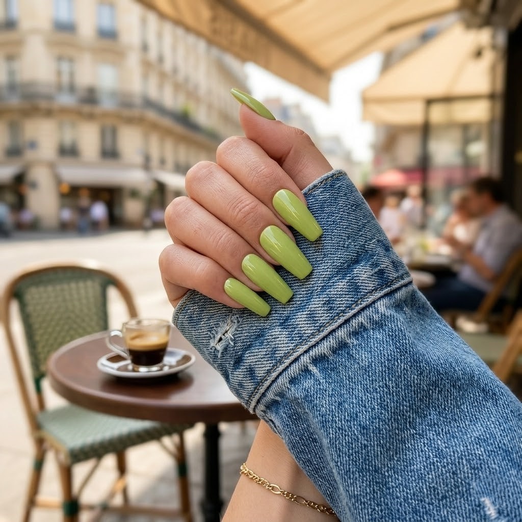 image Press-On Nails "Eclat d'olive " – Forme Amande M Tany Mena