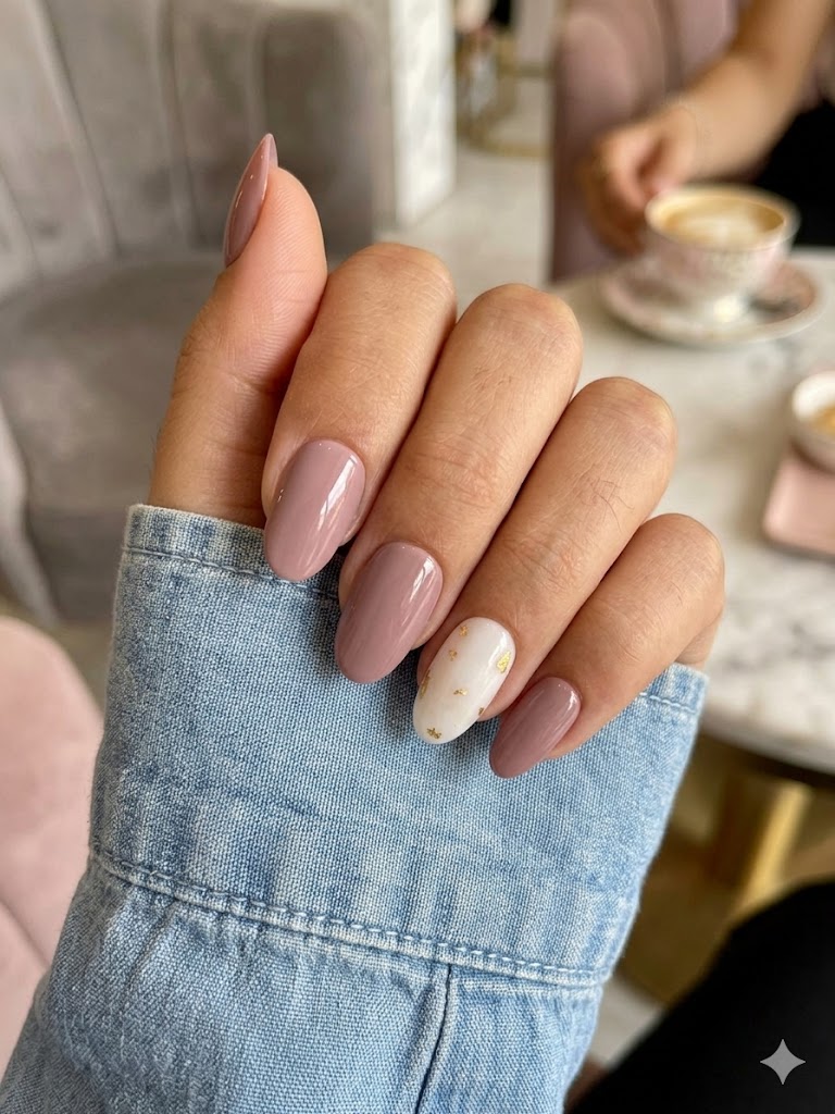 image Press-On Nails "Golden nudy " – Forme Rond M Tany Mena