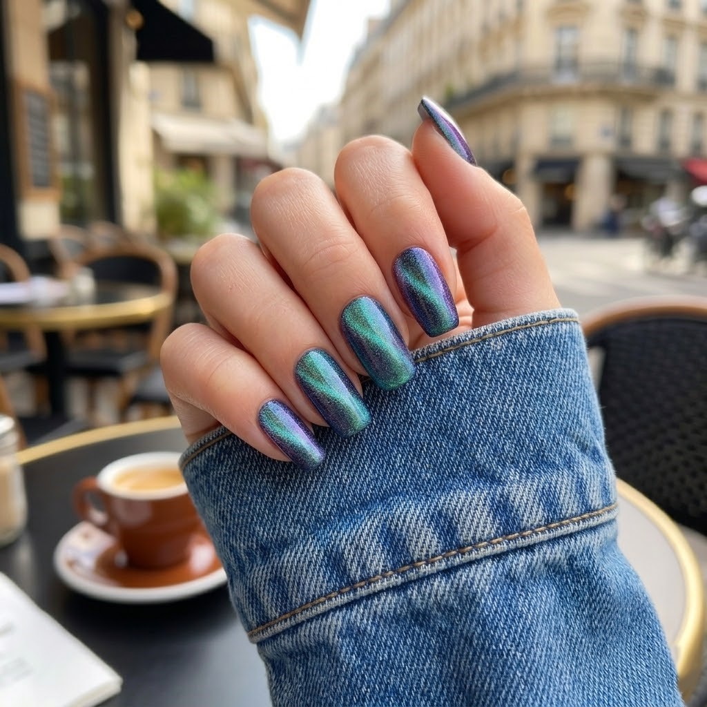 image Press-On Nails "Green Cat Eyes" – Forme Coffin S Tany Mena
