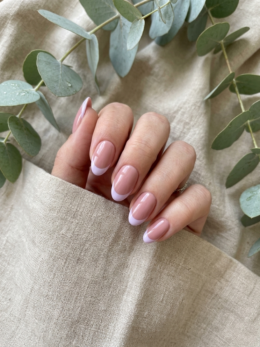 image Press-On Nails "Lilas French" – Forme Rond S Tany Mena