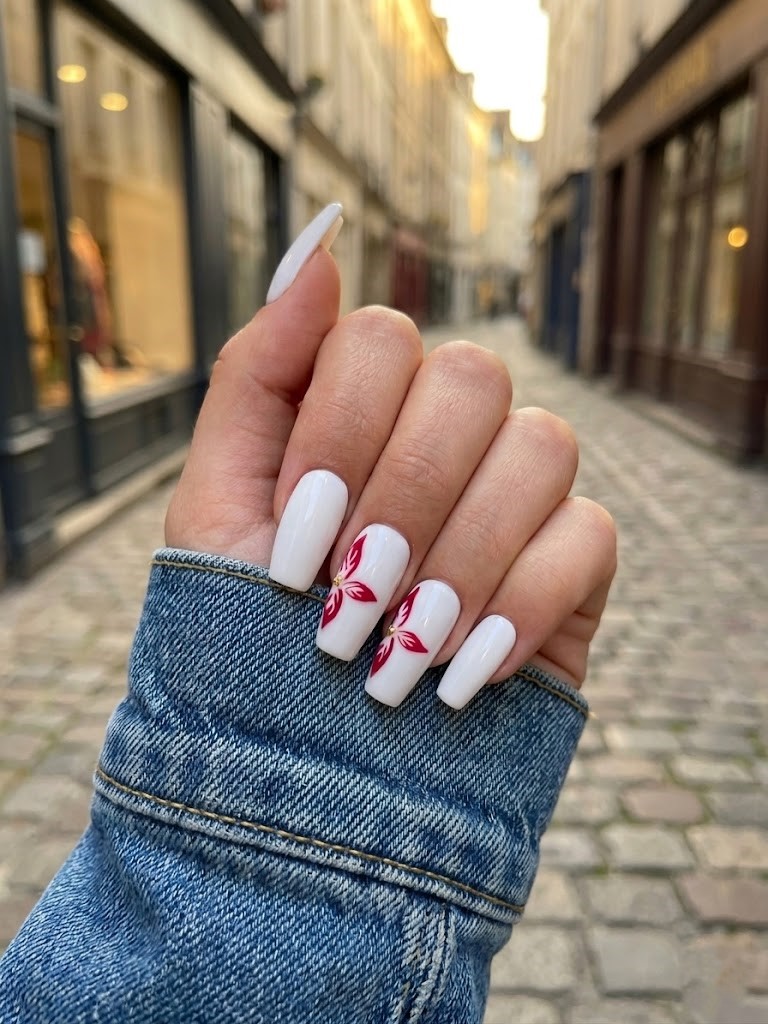 image Press-On Nails "Milky Blossom Nail" – Forme Coffin M Tany Mena
