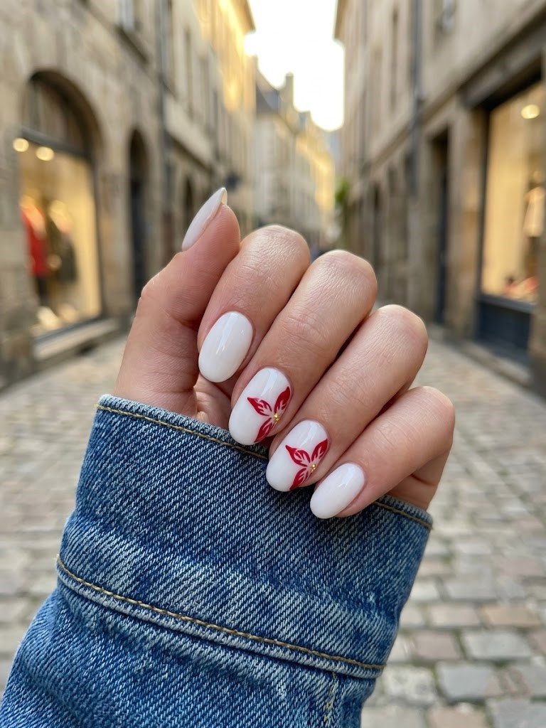image Press-On Nails "Milky Blossom Nail" – Forme Ovale S Tany Mena