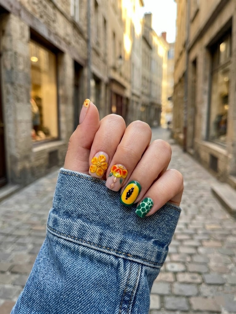 image Press-On Nails "Oasis Tropical" – Forme Ballerine S Tany Mena