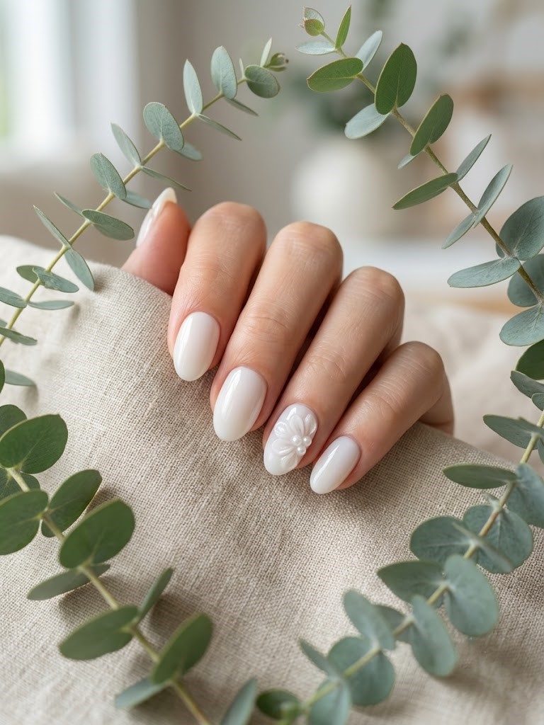 image Press-On Nails "Pearl Tide Bloomy    " – Forme Rond XS Tany Mena