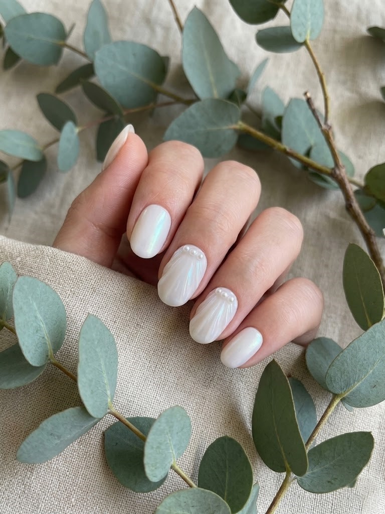 image Press-On Nails "Pearl tide nails " – Forme Ovale S Tany Mena