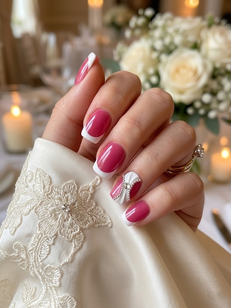image Press-On Nails SUR COMMANDE  " Pearl Bow " – Forme Carré S Tany Mena