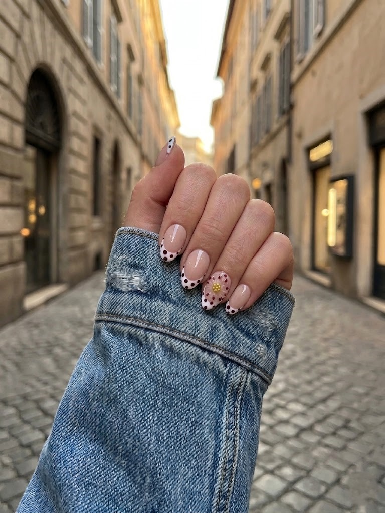 image Press-On Nails "French Dottie" – Forme Rond Xs Tany Mena