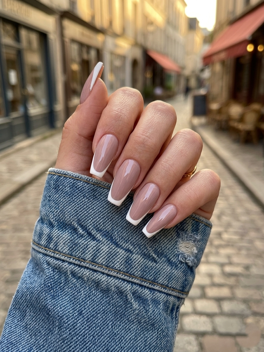 image Press-On Nails "French Milky Pink" – Forme Coffin M Tany Mena