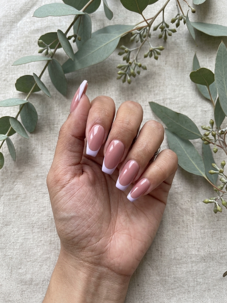 image Press-On Nails "Lilas French" – Forme Coffin M Tany Mena