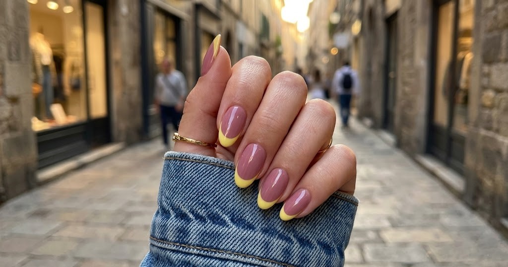 image Press-On Nails "Yellow French" – Forme Rond S Tany Mena