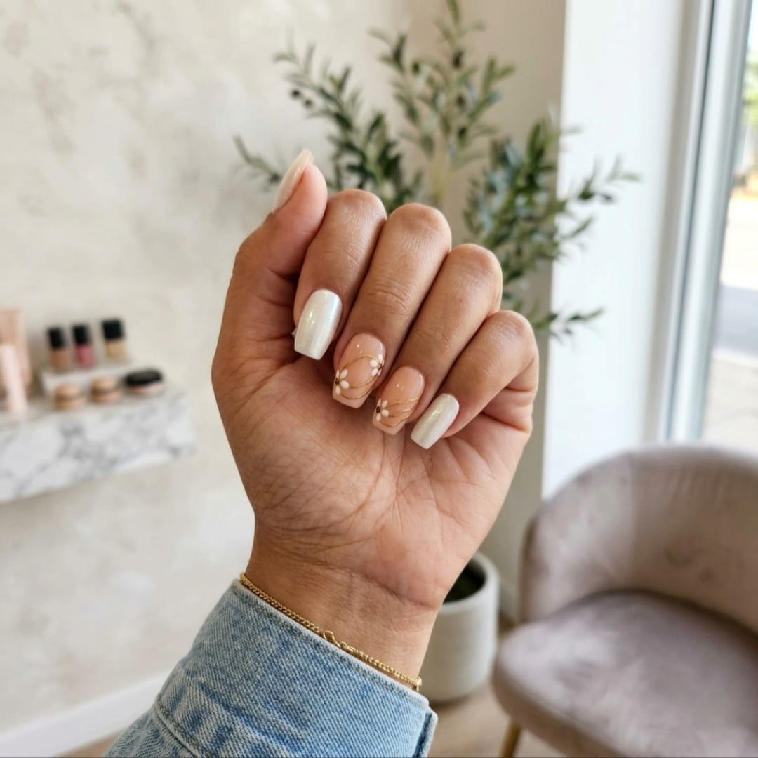 image Press-On Nails "Nudy Blossom" – Forme Coffin S Tany Mena